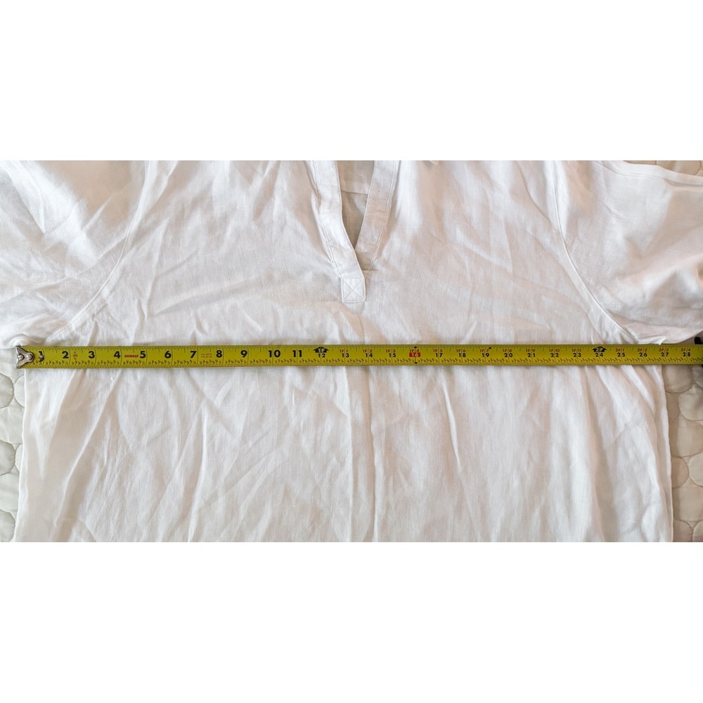 White 100% Linen Tunic Top 2X Sigrid Olsen Coastal Grandma Button Side Split V - Picture 6 of 6